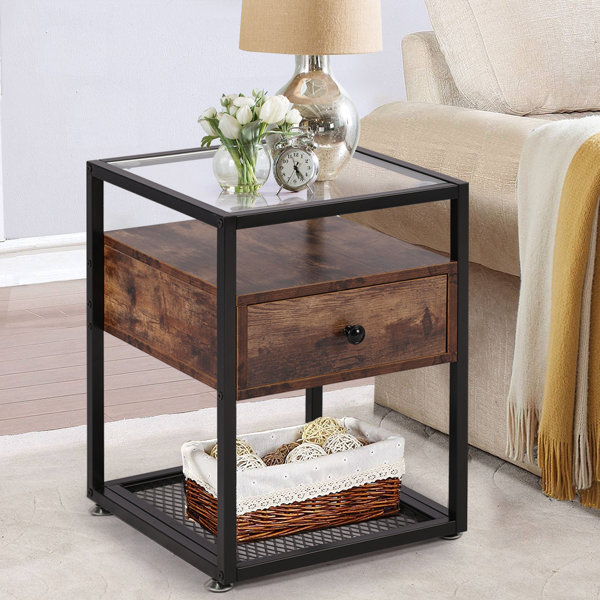 Foundry Select Quarles 21.7'' Tall Glass End Table with Storage